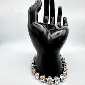 Touchstone Crystal by Swarovski Bezel Set Pink Champagne Tennis Bracelet 7 in